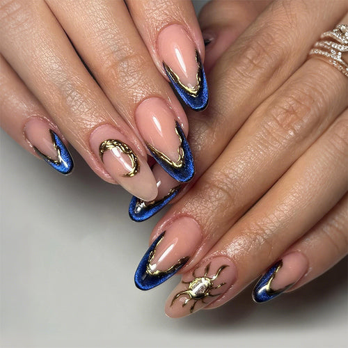 Nail art set with elegant gold-blue design Bowlift
