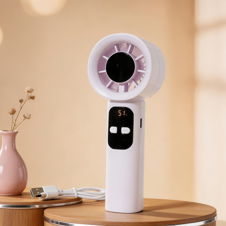 Women Portable Battery Handheld Fan with Digital Control Bowlift