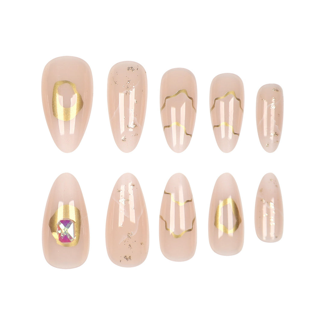 Elegant Stiletto Press-On Nail Set with Gold Accents Bowlift
