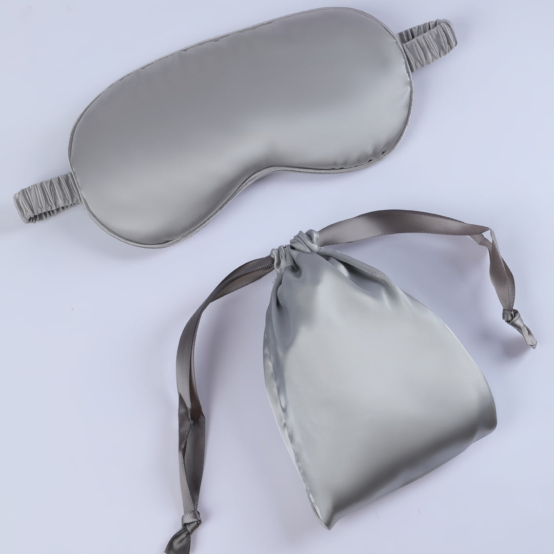 Women's nano silk sleep mask with padded eye area, adjustable elastic band, and storage pouch Bowlift