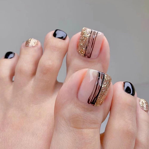 Exquisite toenail art with glitter and stripe design Bowlift