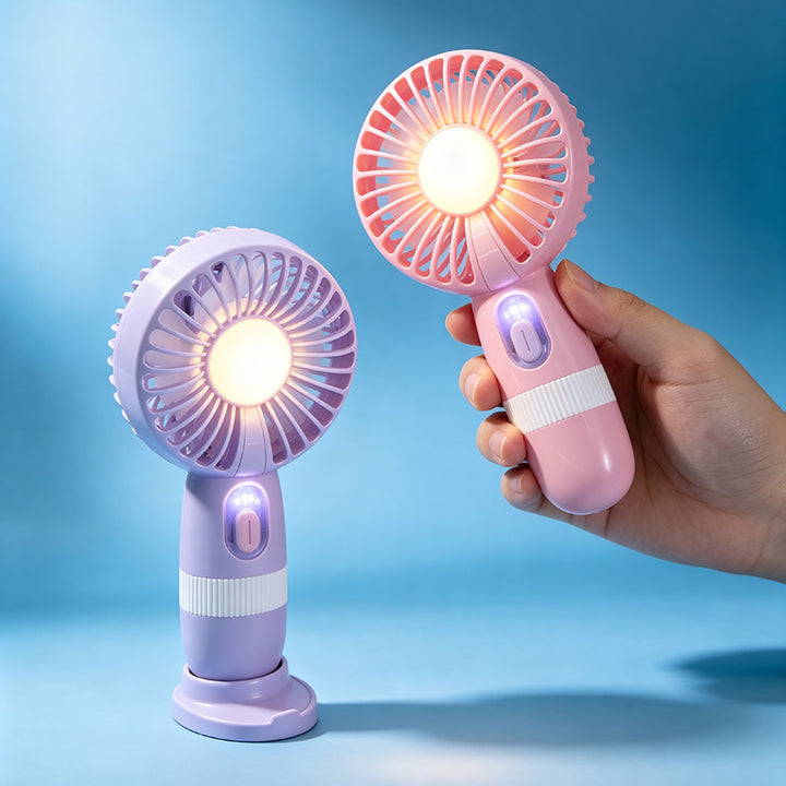 Women's Portable Handheld Fan with LED Lighting and Digital Temperature Display Bowlift