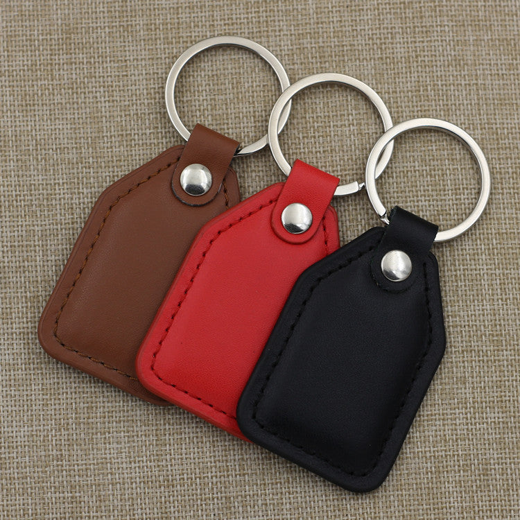 Genuine leather stitched keychain tag with stainless steel ring Bowlift