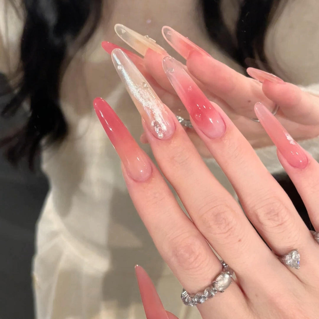 Artificial Nail Set with Elegant Gradient Color and Glitter Details Bowlift