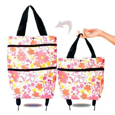 Flower Shopping Cart Bag With Reinforced Wheels And Double Front Pockets