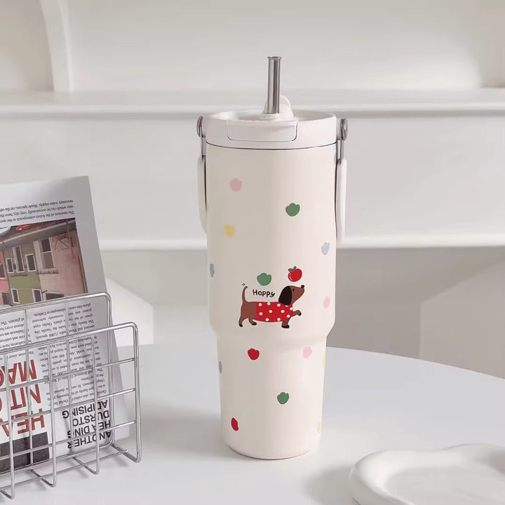 Ladies drinking cup with funny design and integrated straw Bowlift