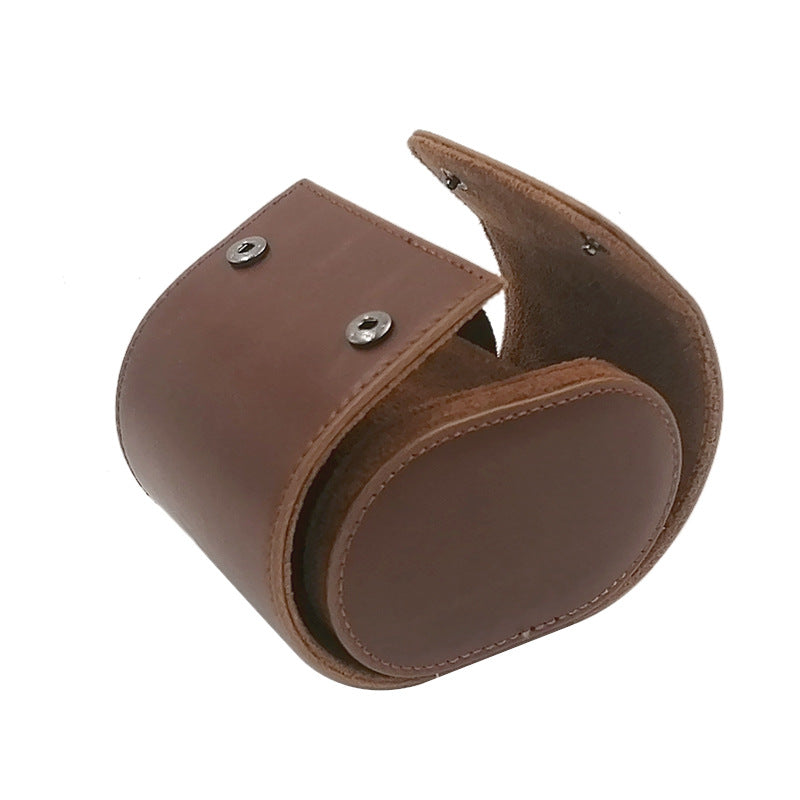 Compact Leather Travel Watch Roll Case with Snap Closure Bowlift