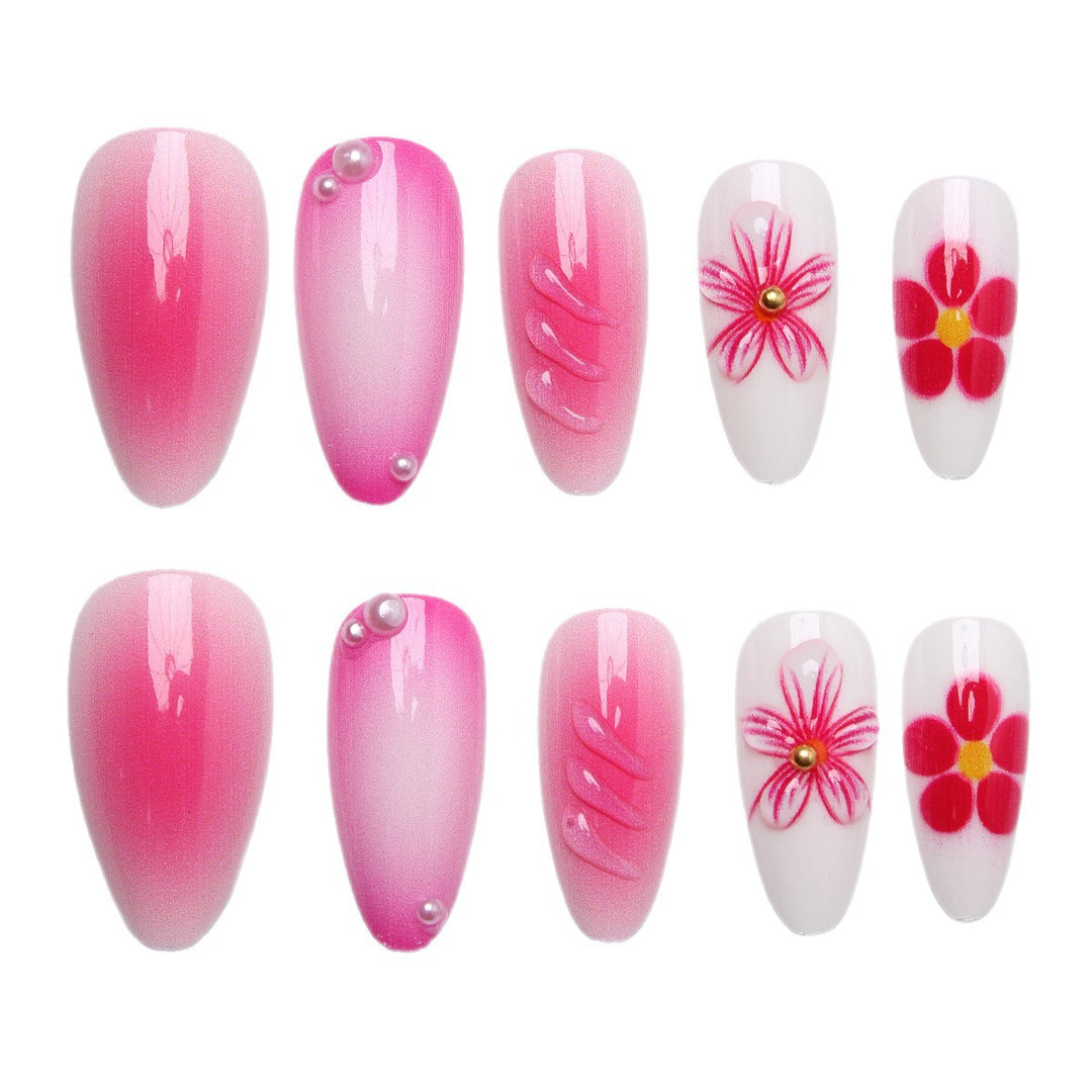 Artificial nails with floral design and 3D flowers Bowlift