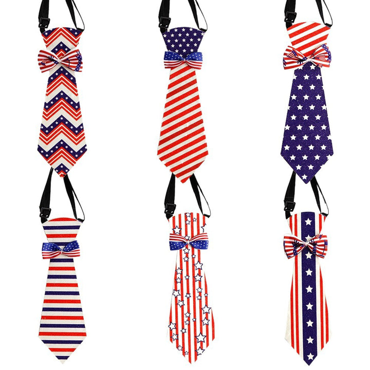 Independence Day adjustable novelty necktie with pre-tied bow and buckle strap Bowlift