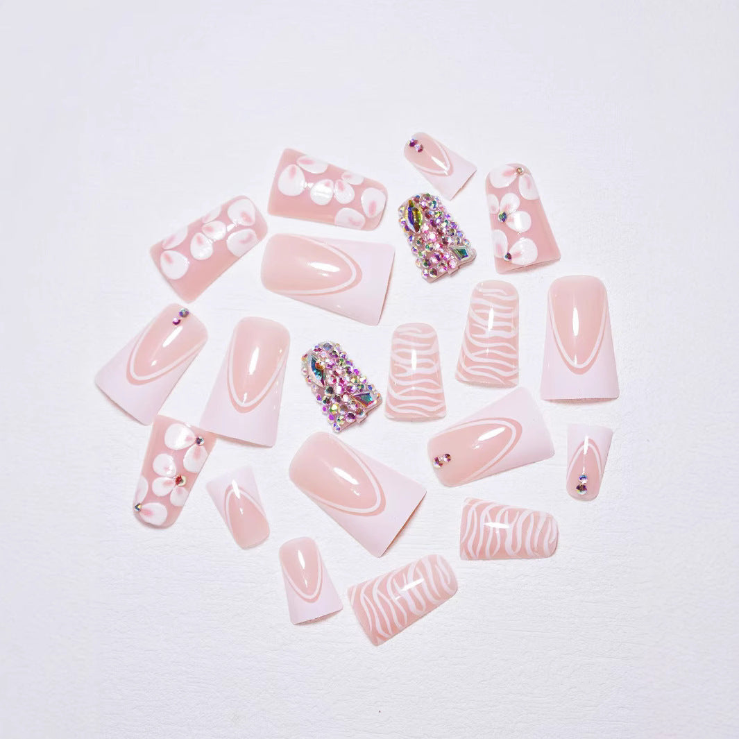 Decorative Press-On Nail Art Set with Gemstone Accents Bowlift