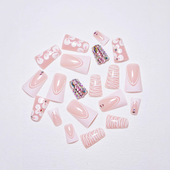 Decorative Press-On Nail Art Set with Gemstone Accents Bowlift