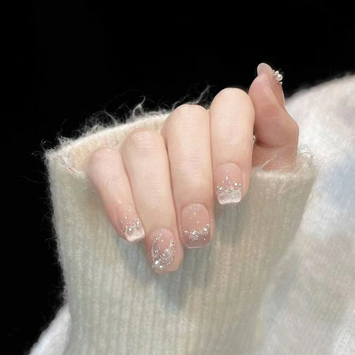 Floral Art Press-On Nail Set with Pearls Bowlift