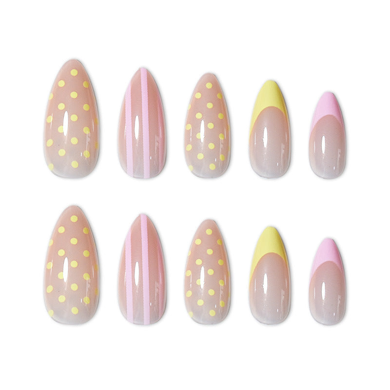 Artistic Press-On Nail Set with Polka Dot and Ombre Design Bowlift