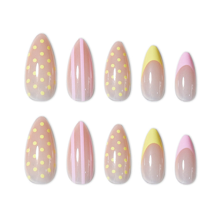 Artistic Press-On Nail Set with Polka Dot and Ombre Design Bowlift