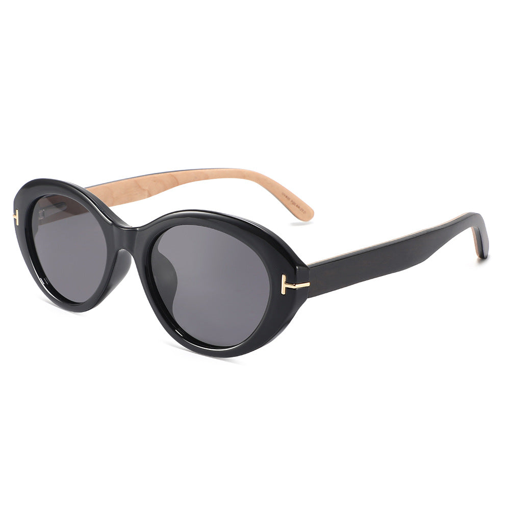 Rimless oversized cat eye polarized sunglasses with wood-effect temples Bowlift