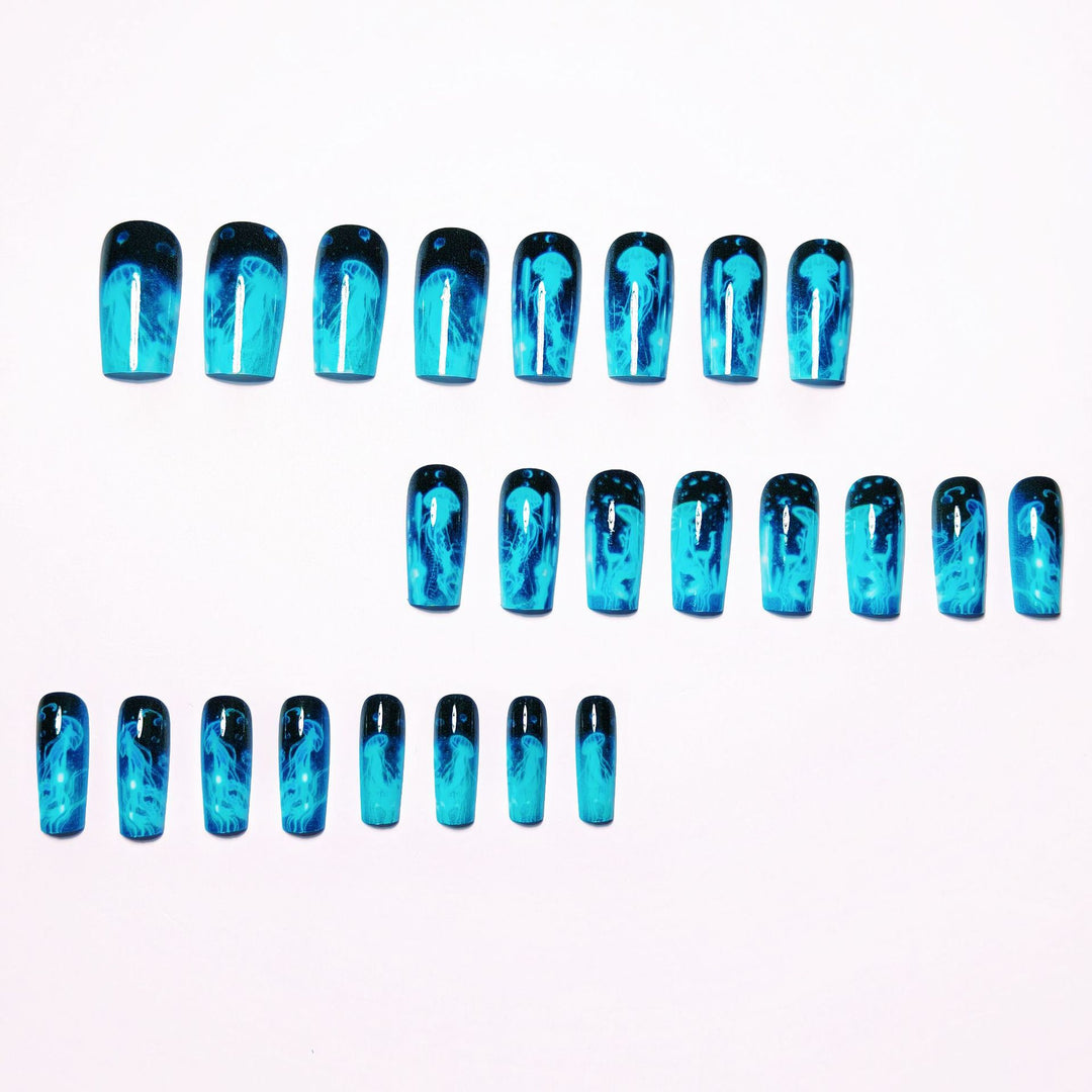 Artificial artificial nails with luminescent jellyfish design Bowlift