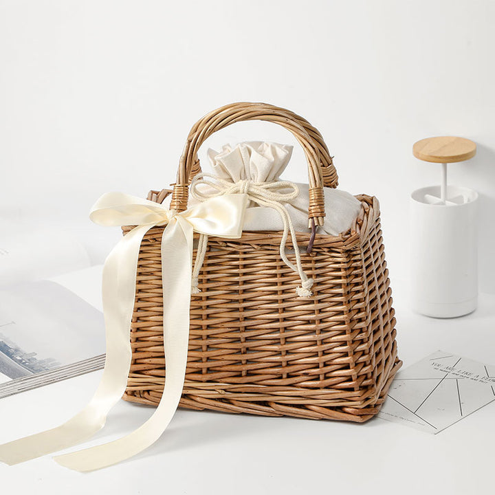 Women's Handwoven Basket Bag with Elegant Bow Accent Bowlift