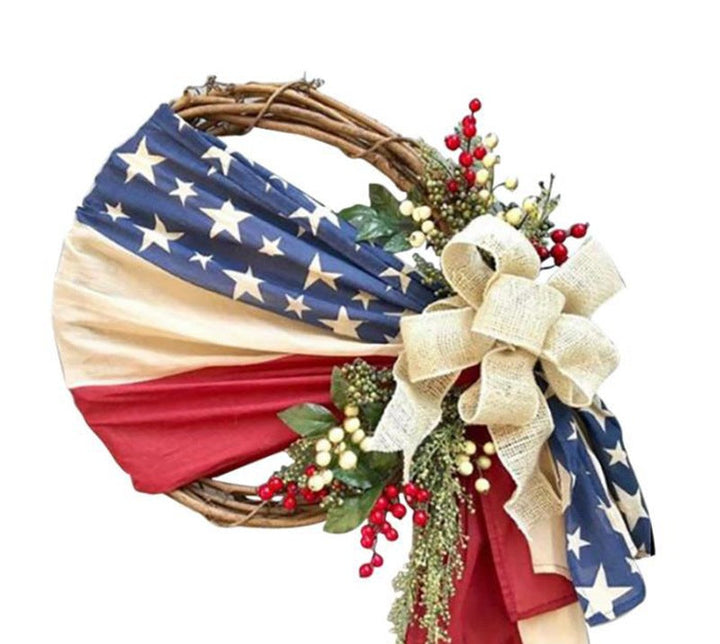 Unisex nan patriotic mesh floral wreath with layered petal design and star accents Bowlift