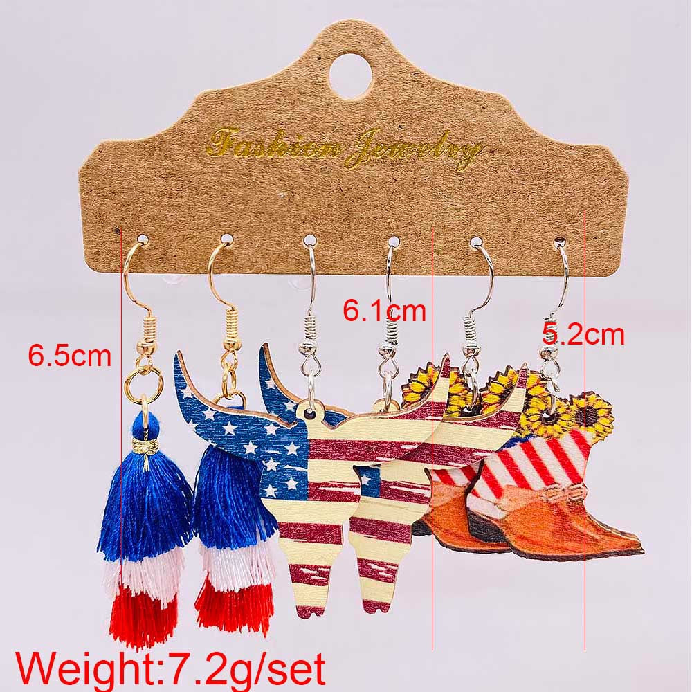 Women's nan set lightweight statement drop earrings made of wood-acrylic with hook closure and star-stripe motif Bowlift