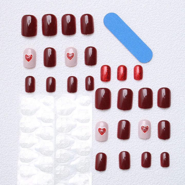 Heart-Embellished Glitter Press-On Nails Bowlift