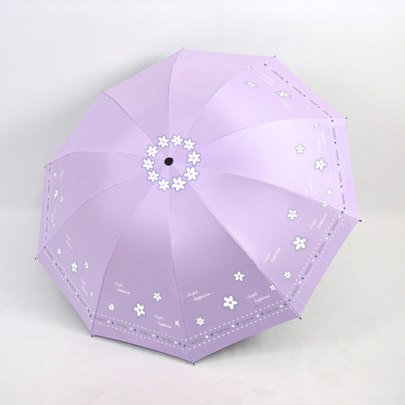 Women's Folding Umbrella with Floral Patterns and UV Protection Bowlift