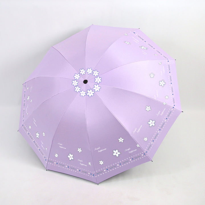 Women's Folding Umbrella with Floral Patterns and UV Protection Bowlift