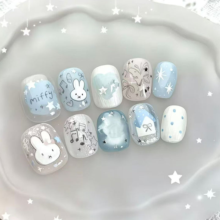 Whimsical Bunny-Themed Press-On Nail Set Bowlift