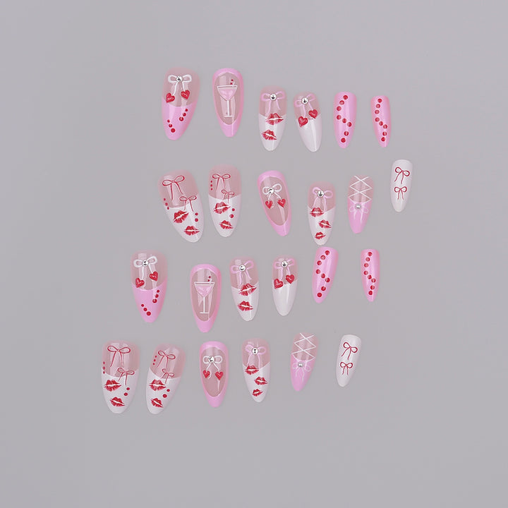 Romantic Kiss-Themed Press-On Nail Set Bowlift