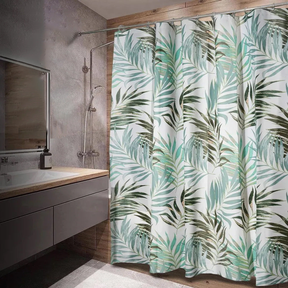 Tropical Leaf Pattern Shower Curtain Bowlift