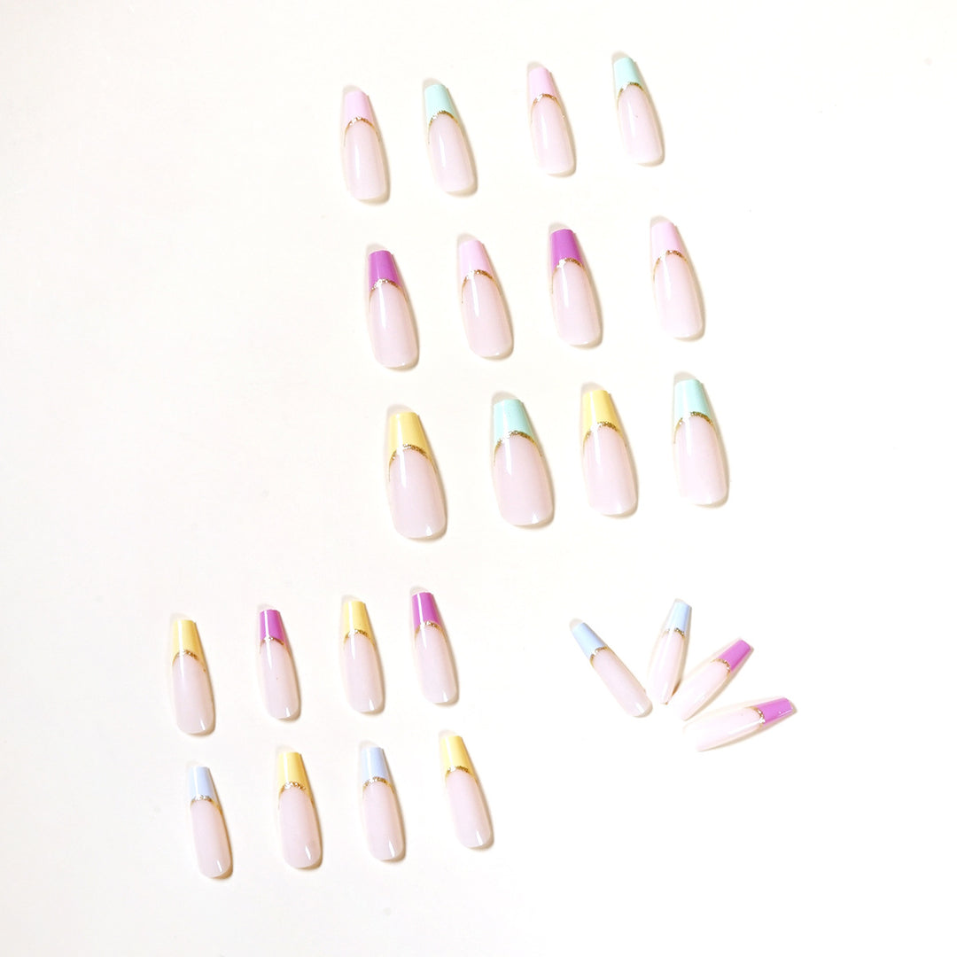 Artful Nail Extensions with Modern Color Design and Glitter Bowlift