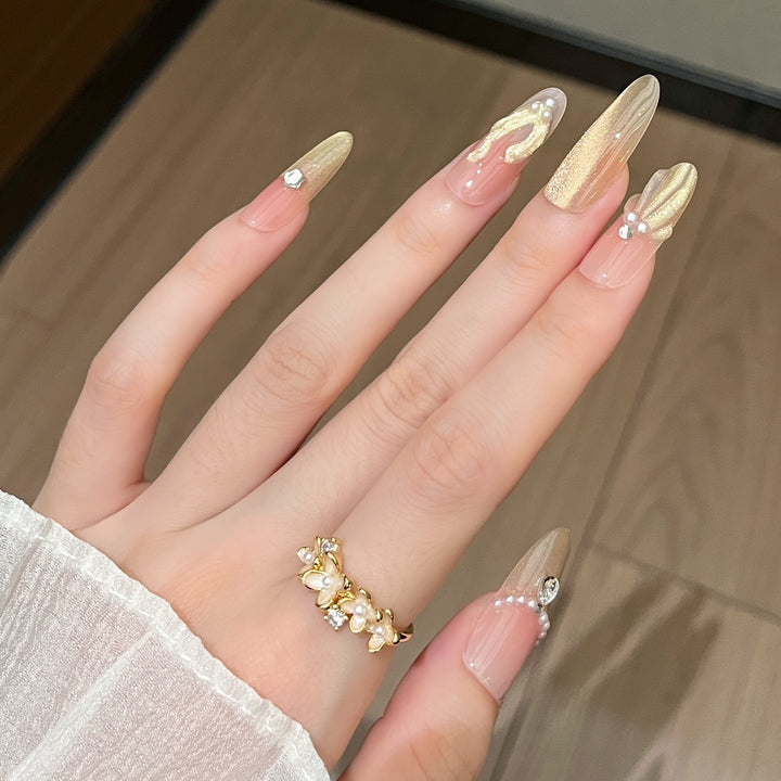 Decorative Crystal-Embellished Press-On Nail Art Bowlift