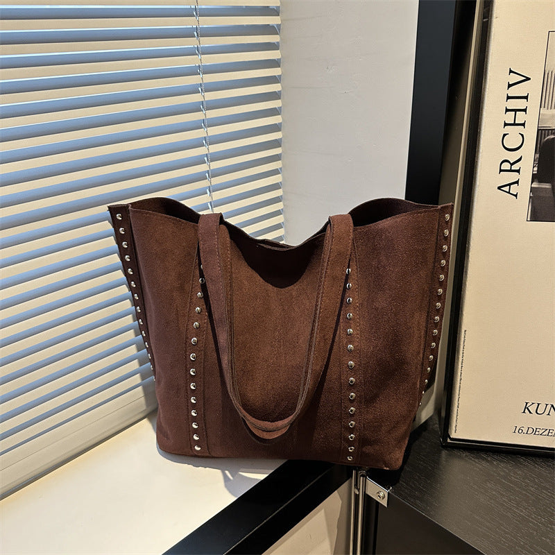 Chic Studded Suede Tote Bag Bowlift