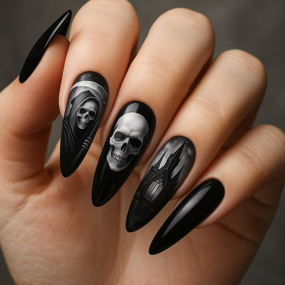 Gothic-Inspired 3D Nail Art Bowlift