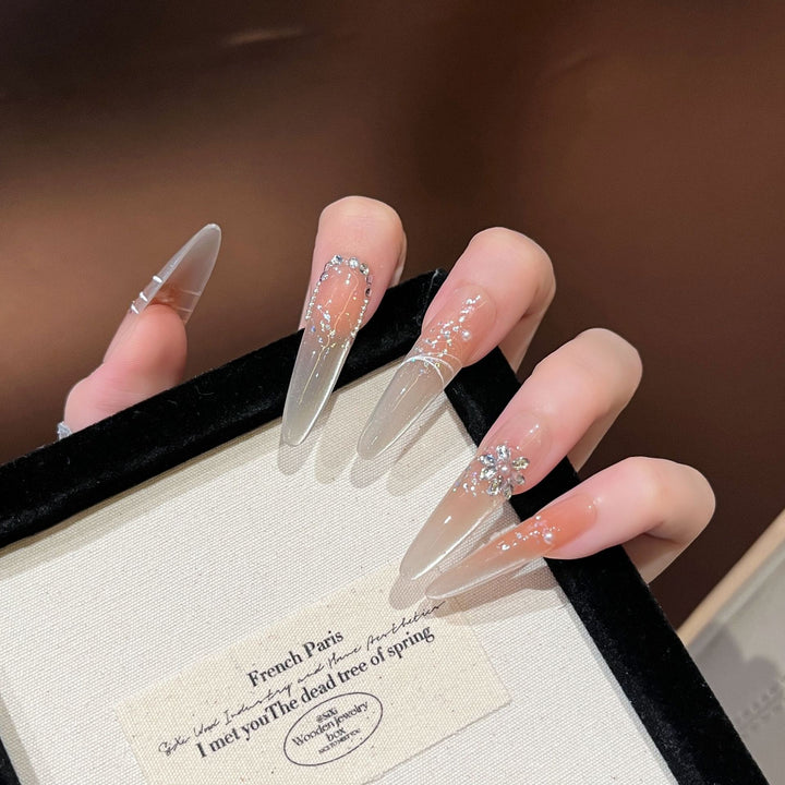 Elegant Stiletto Press-On Nail Extensions with Rhinestones Bowlift