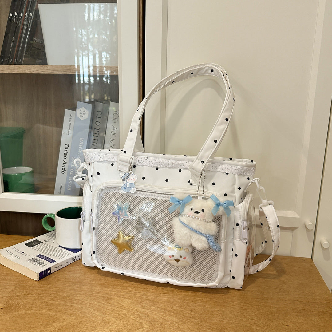 Handbag with Transparent Compartment Division and Playful Application Design Bowlift