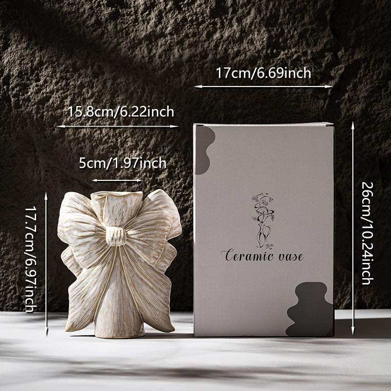 Ceramic Sculptural Belt Bow Table Vase with Narrow Neck