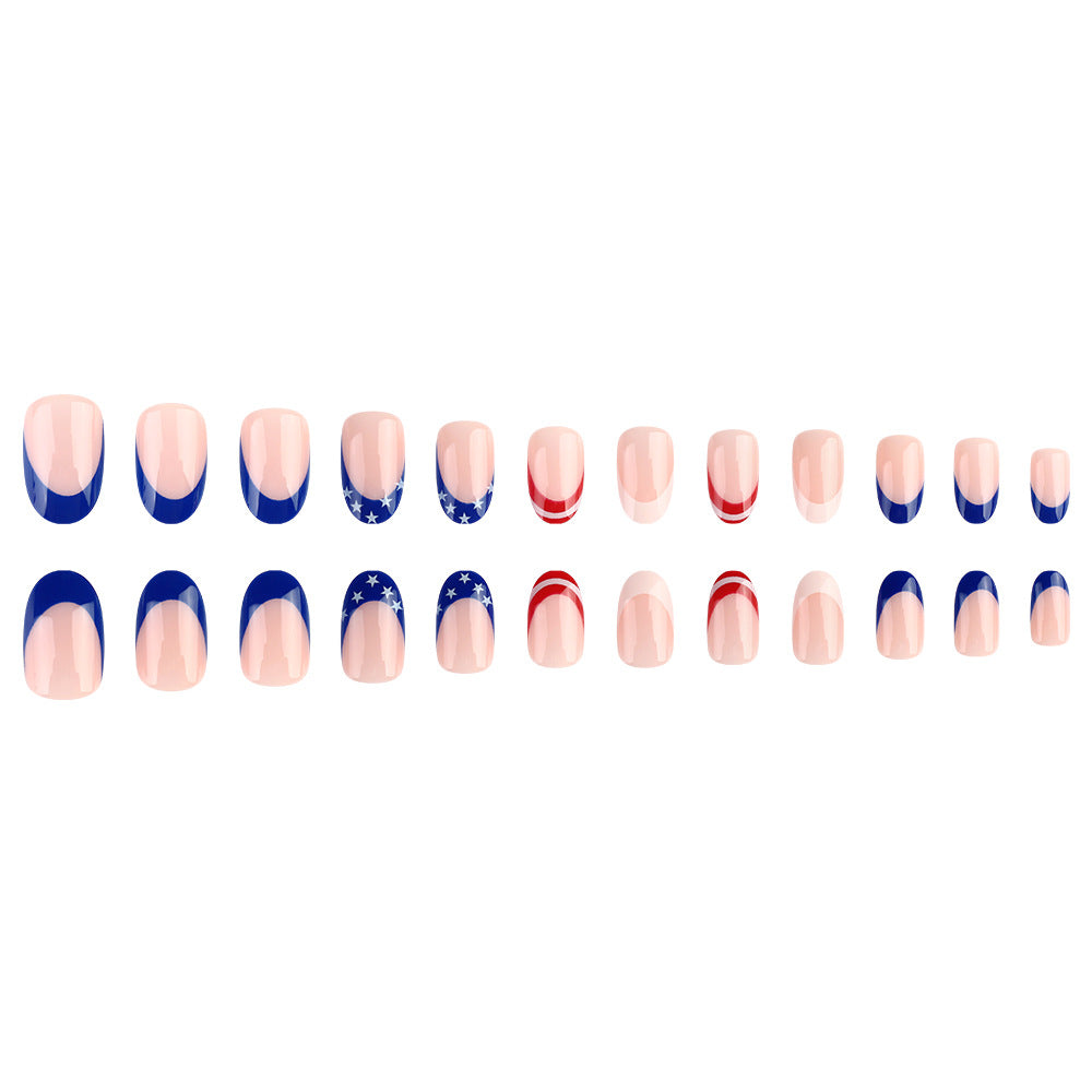 Women's nan patriotic star and stripe gel press-on manicure set almond-shaped glossy durable Bowlift