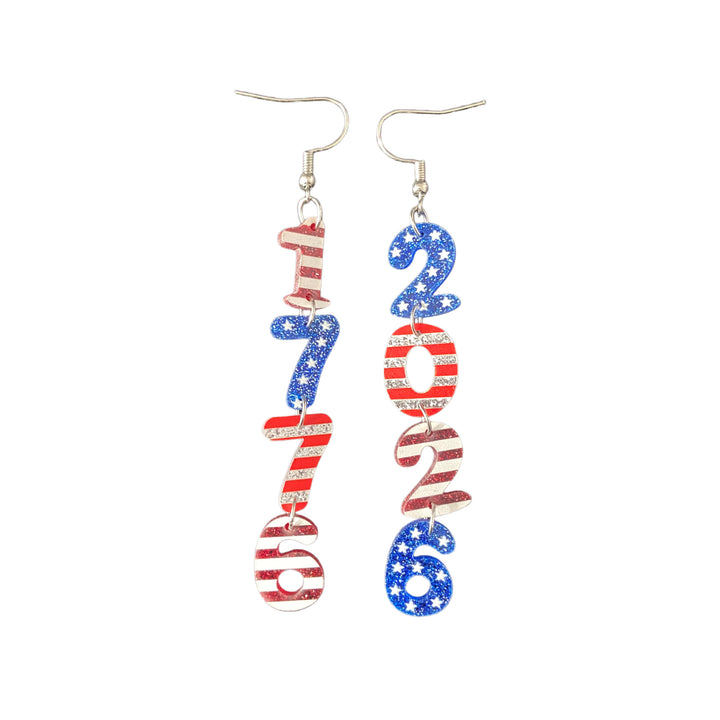 Women's nan glitter layered number cascade dangle earrings with French hooks Bowlift