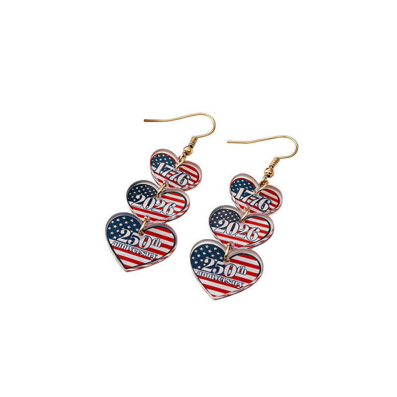 Women's nan patriotic bow dangle acrylic earrings with gold plated hooks and lightweight charm Bowlift