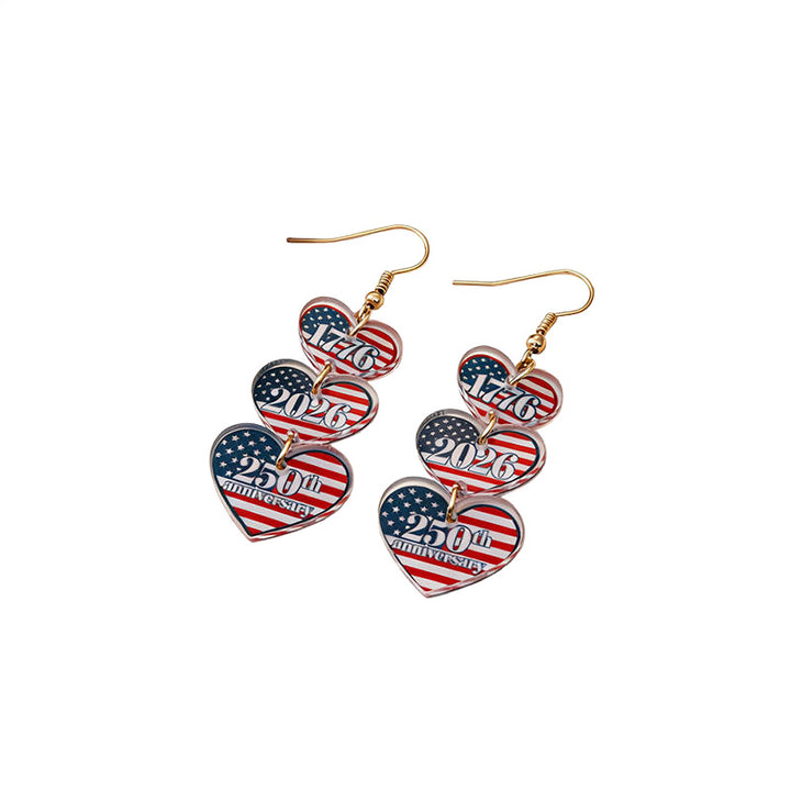 Women's acrylic statement earrings long pendant bow motif with patriotic print Bowlift