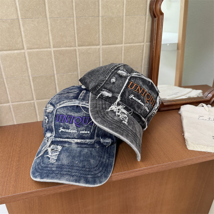 Men's Distressed Graphic Denim Baseball Cap Bowlift