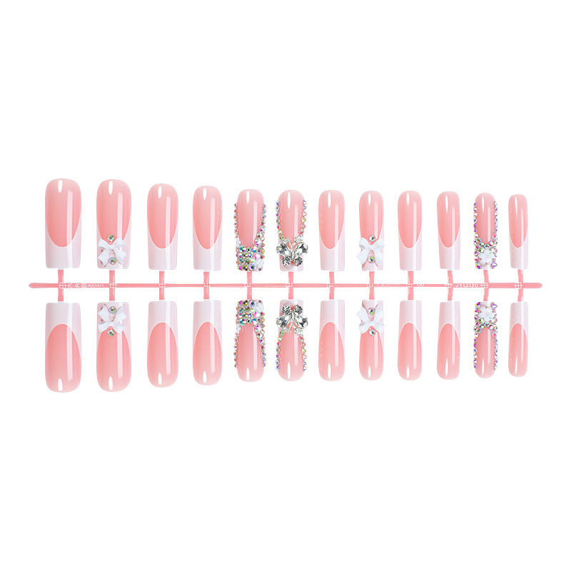 Decorative Press-On Nail Art Set with Rhinestone Accents Bowlift