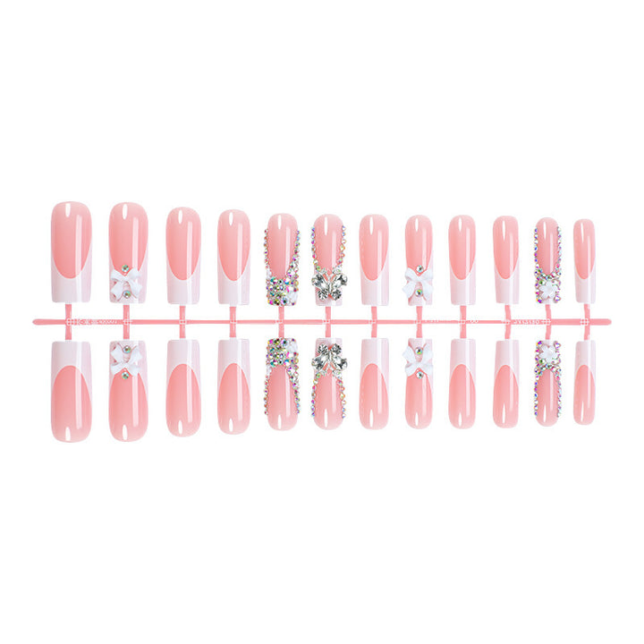 Decorative Press-On Nail Art Set with Rhinestone Accents Bowlift