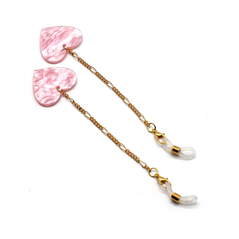 Heart-Shaped Dangle Earrings with Golden Chain Bowlift
