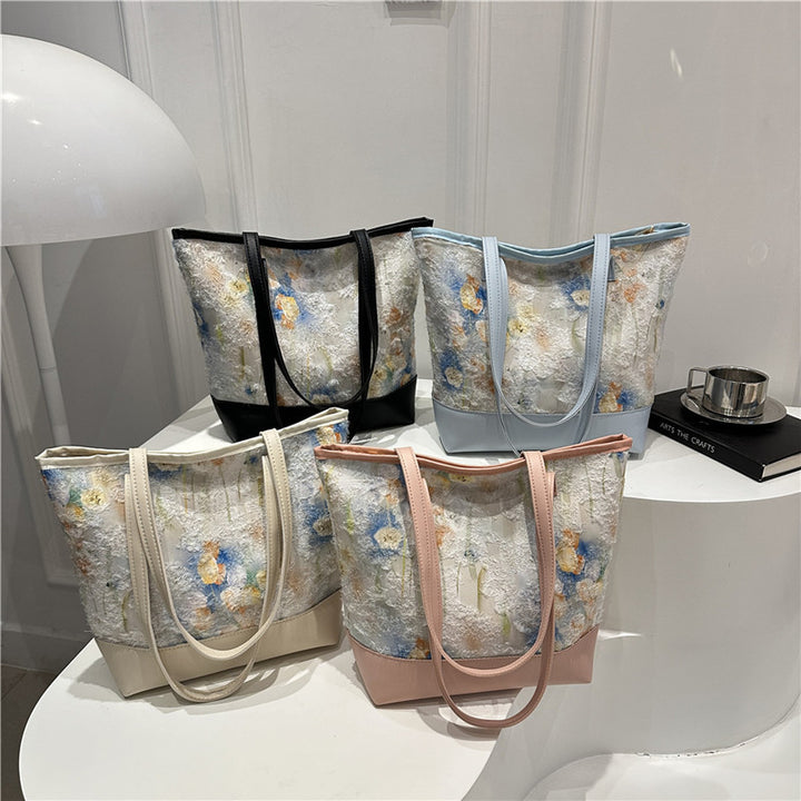 Artistic Floral Embroidered Tote Bag Bowlift