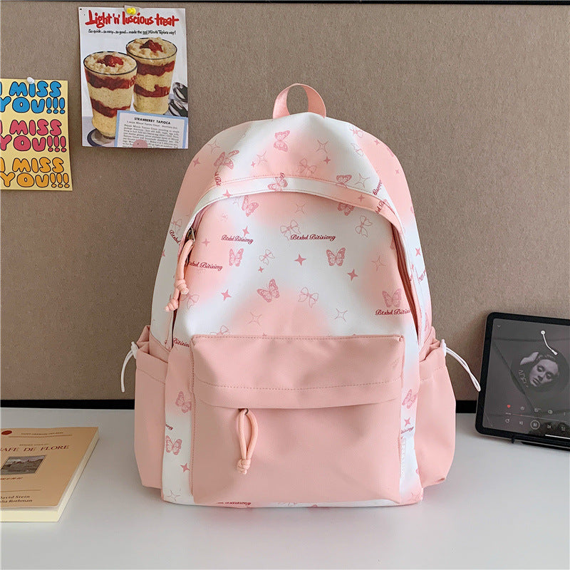 Butterfly Print Multi-Pocket Backpack