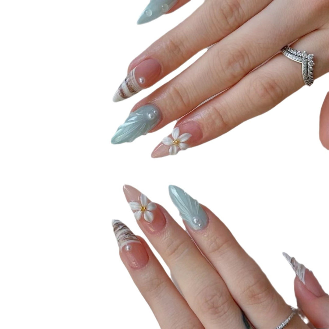 Artistic Floral Nail Extensions Bowlift