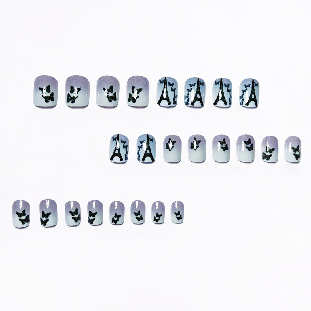 Artificial nails with Paris motif and butterflies Bowlift