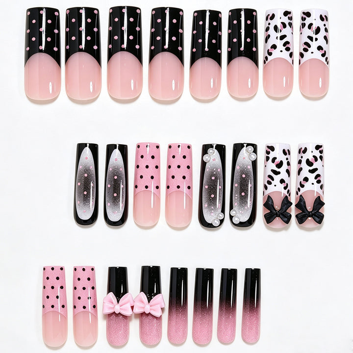 Decorative Press-On Nail Art Set with Polka Dots and Bows Bowlift