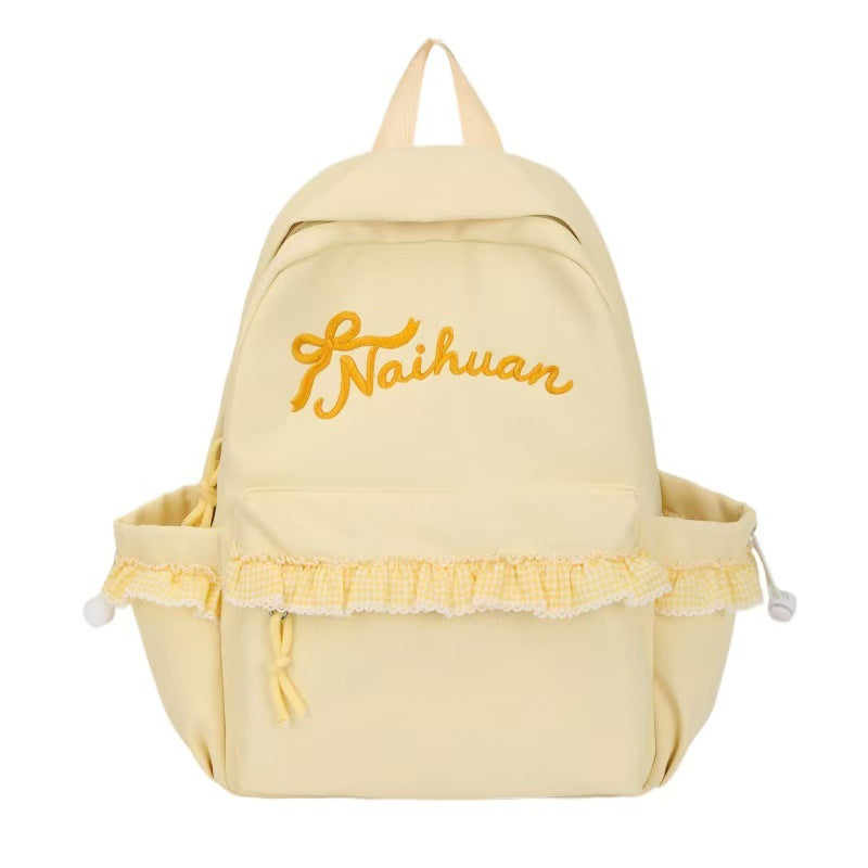 Embroidered Ruffled Backpack Bowlift